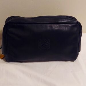 Authentic Loewe Large Anagram Black Leather Clutch Cosmetic Bag Vintage